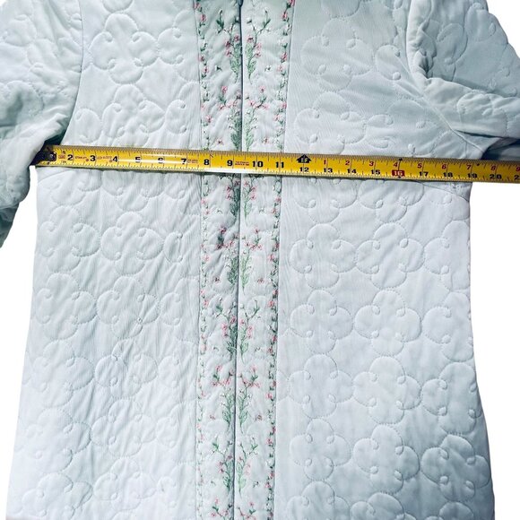 Vtg Sears Pastel Mint Green Quilted Embroidered Long Robe Zipper Pockets READ - Picture 8 of 10
